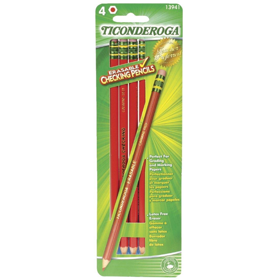 Ticonderoga Erasable Red Checking Pencils 4-Count