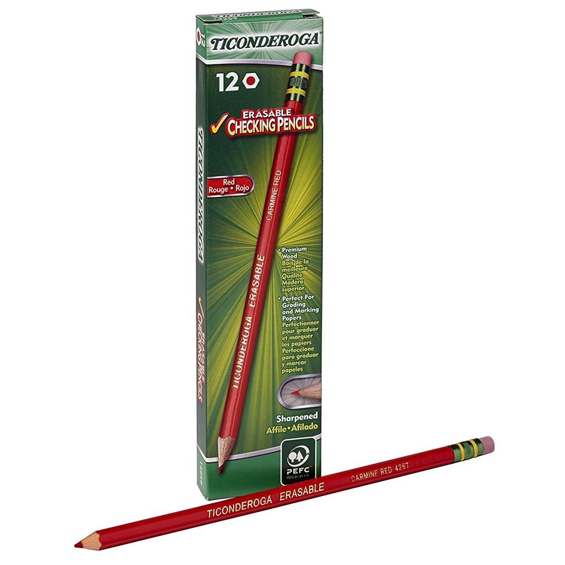 Ticonderoga Erasable Red Checking Pencils 12-Count With One Outside the Box