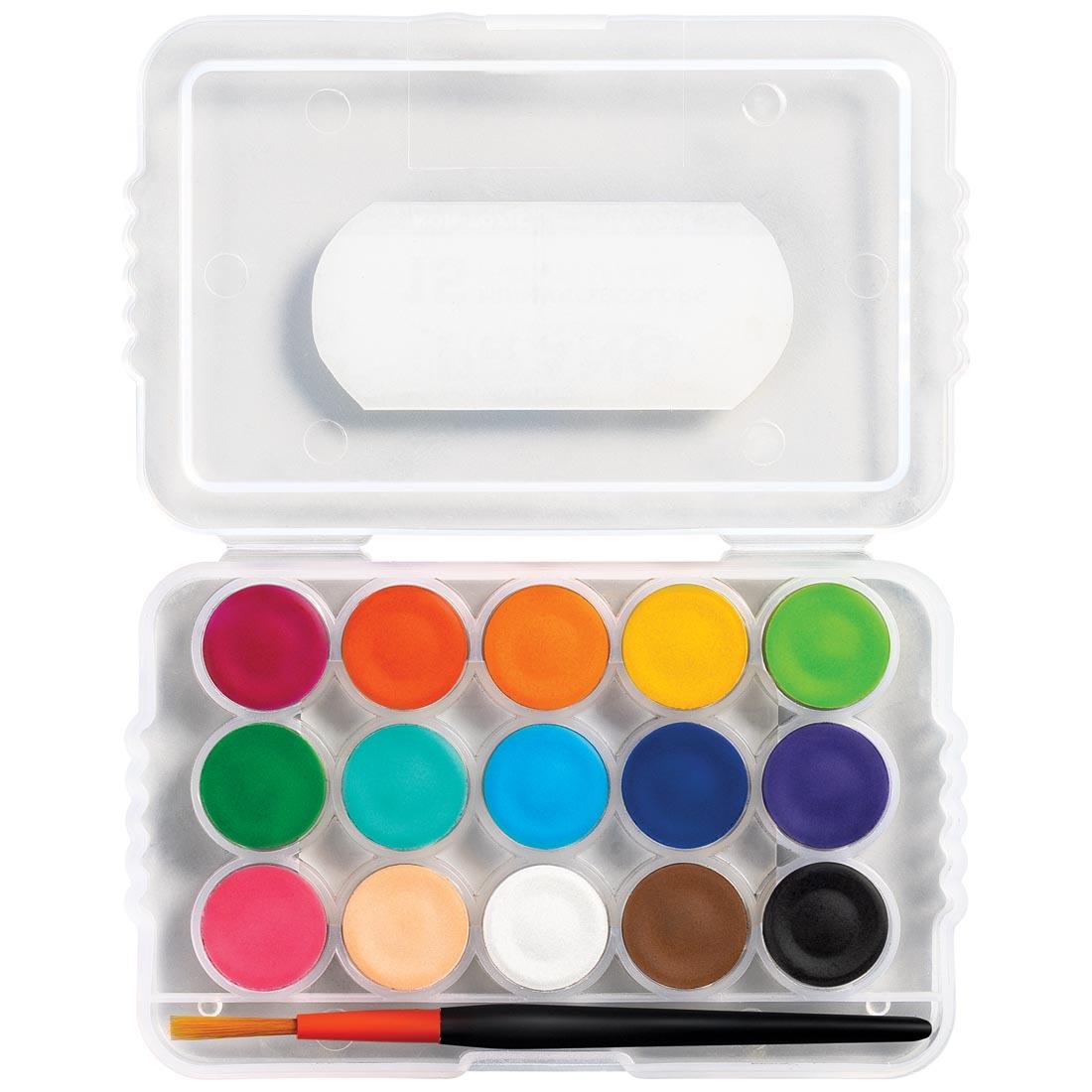 Prang 15-Color Mini Watercolor Set with lid open