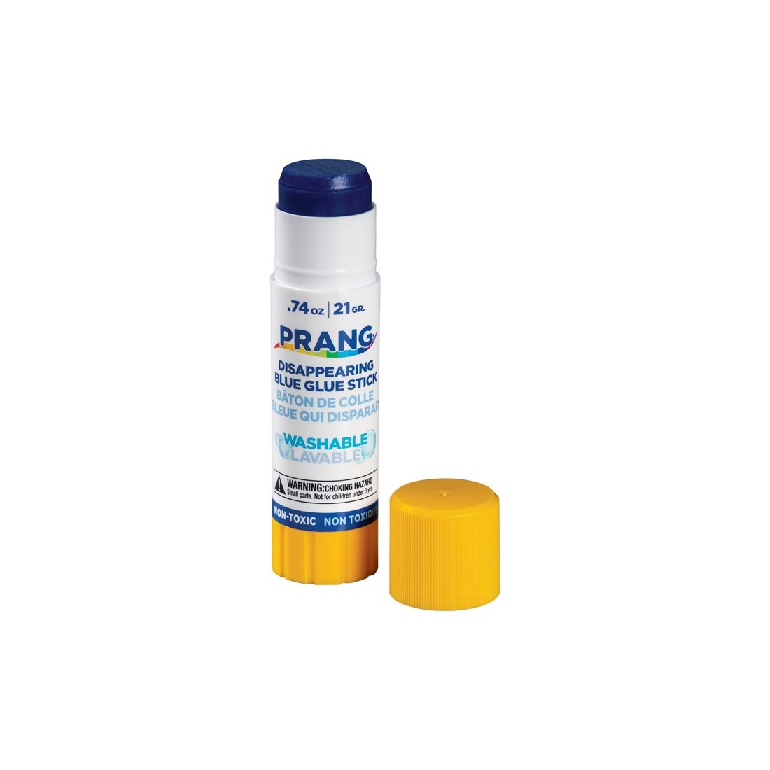 Prang Washable 0.74 oz. Blue Glue Stick with lid off