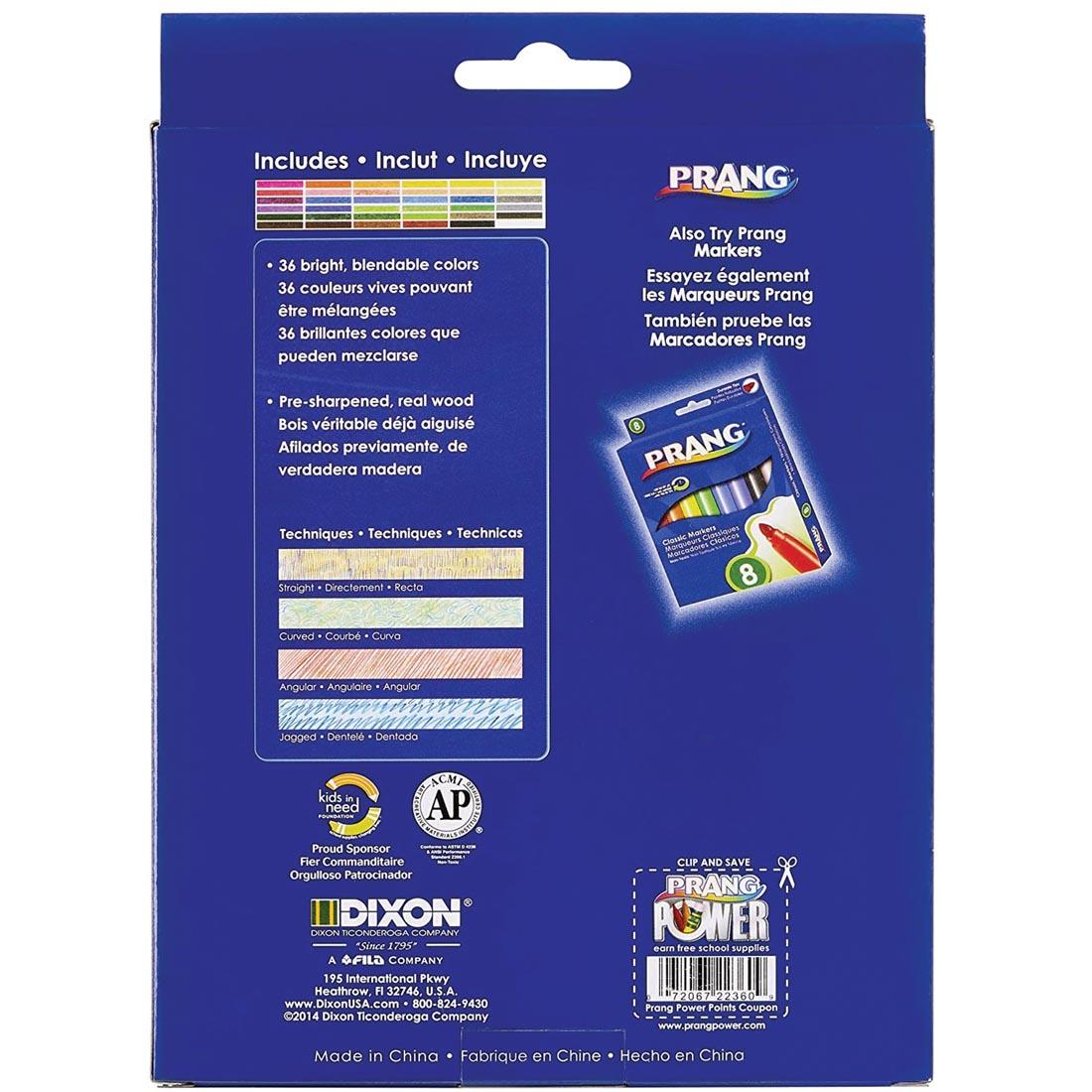 Back of Package of the Prang Colored Pencils 36-Color Set