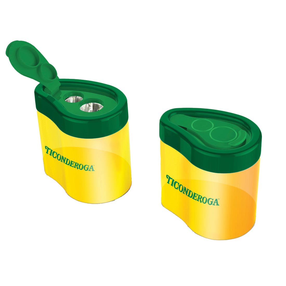 Ticonderoga 2-Hole Pencil Sharpener with lid both open and closed