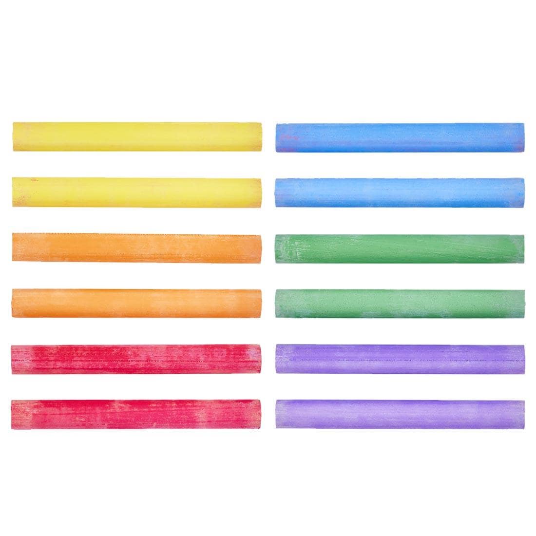 12 sticks of colored chalk in 6 different colors