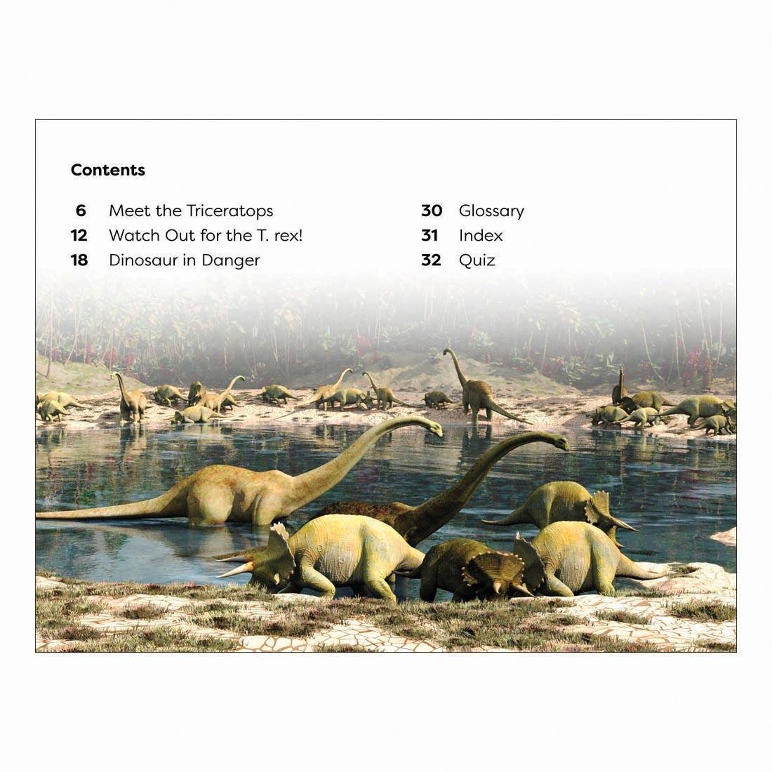 table of contents of Dinosaur's Day DK Super Readers Level 1 Book