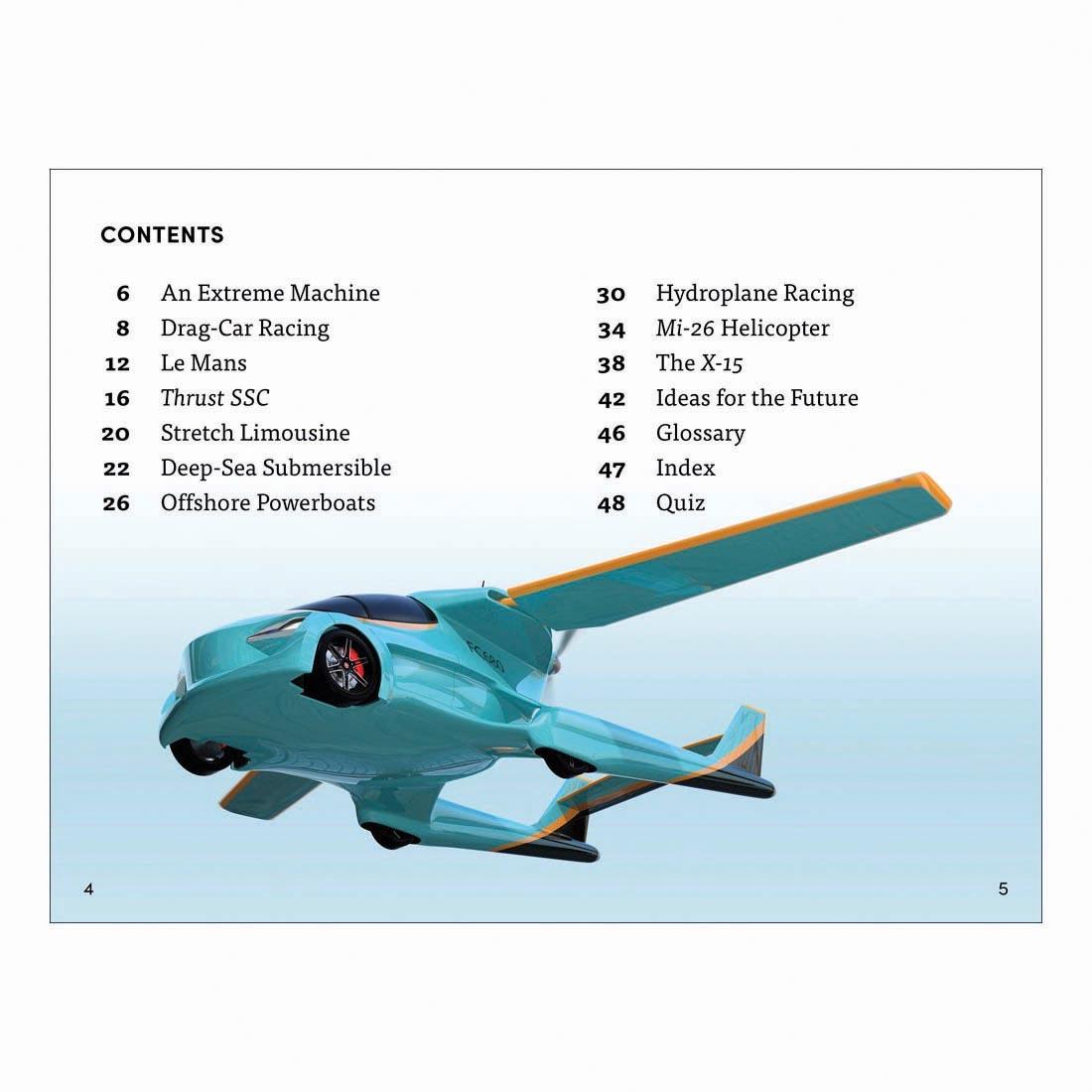 Table of Contents from Extreme Machines DK Super Readers Level 4 Book