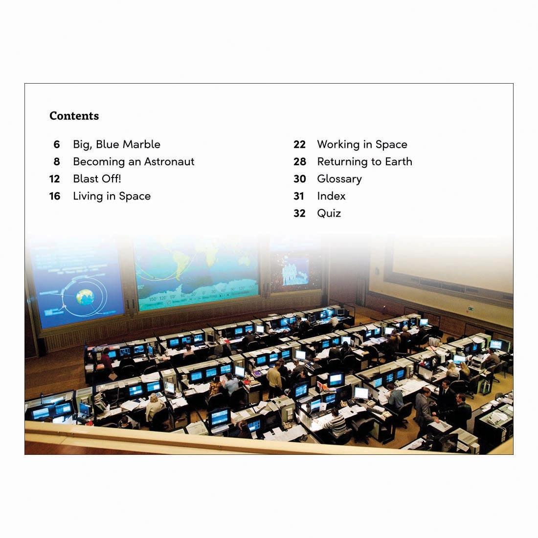 Table of Contents from Astronauts In Space DK Super Readers Level 3 Book