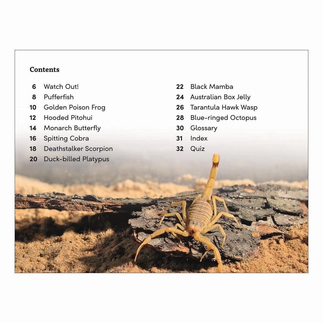 Table of Contents from Poisonous And Venomous Animals DK Super Readers Level 3 Book