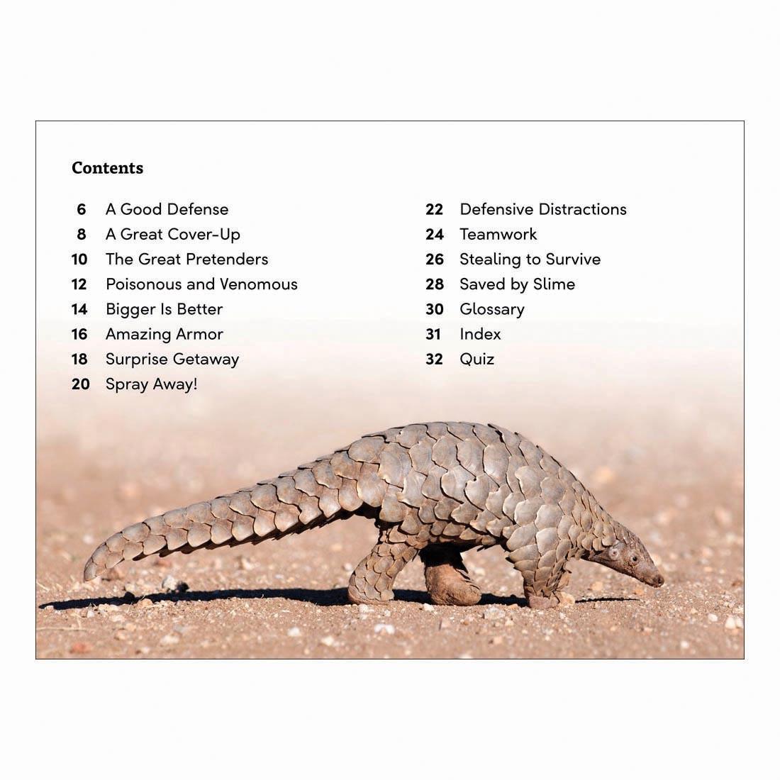 Table of Contents from Animal Defenses DK Super Readers Level 3 Book