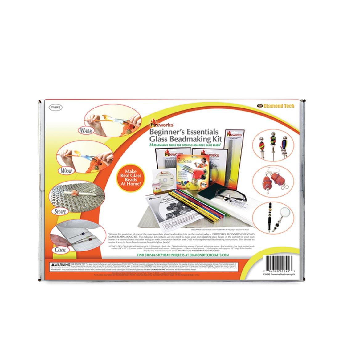 back of package for Fireworks Beginners' Essentials Glass Beadmaking Kit