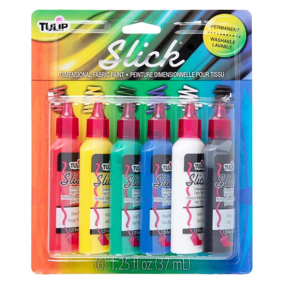 Tulip Slick Dimensional Fabric Paint Bottles, 6 primary colors, in packaging