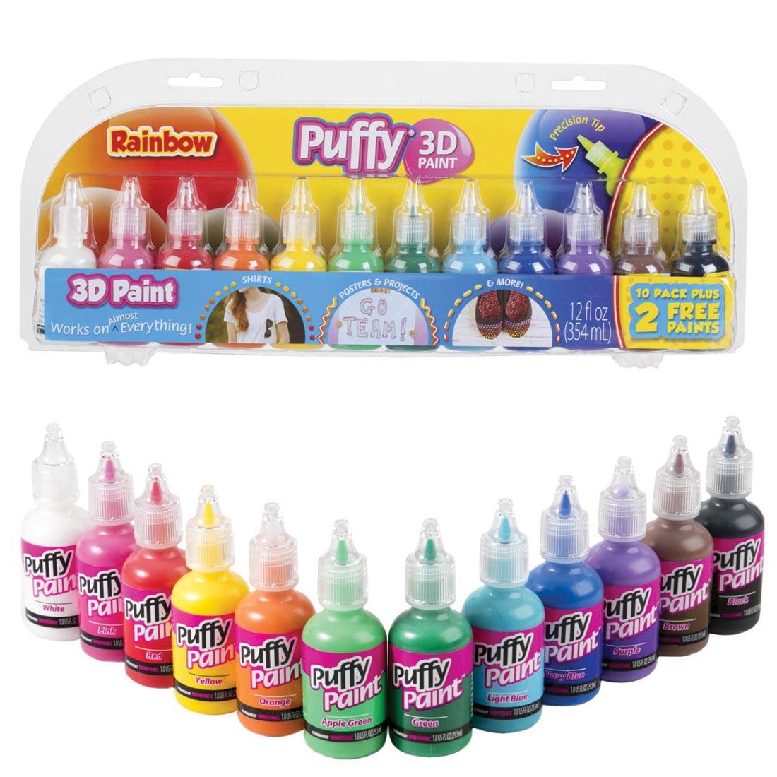 Puffy 3D Paint 12-Color Set Shown Both In and Out of Package