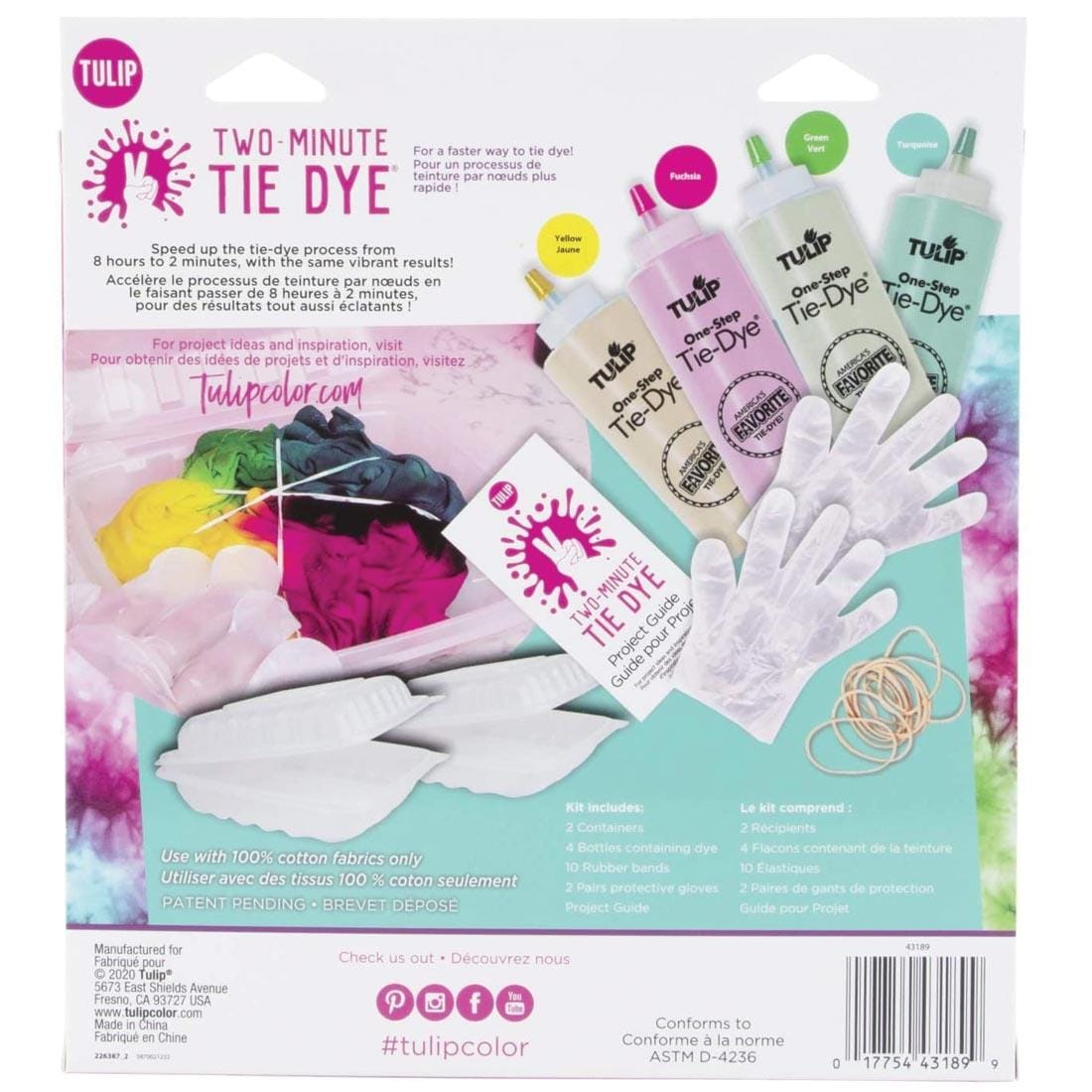 Back of Package of Tulip Two-Minute Tie-Dye Fruit Punch Kit
