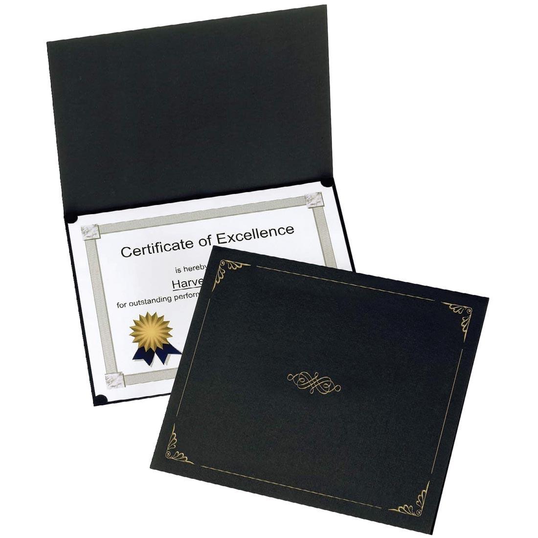 Black Certificate Holder Shown both in use and closed