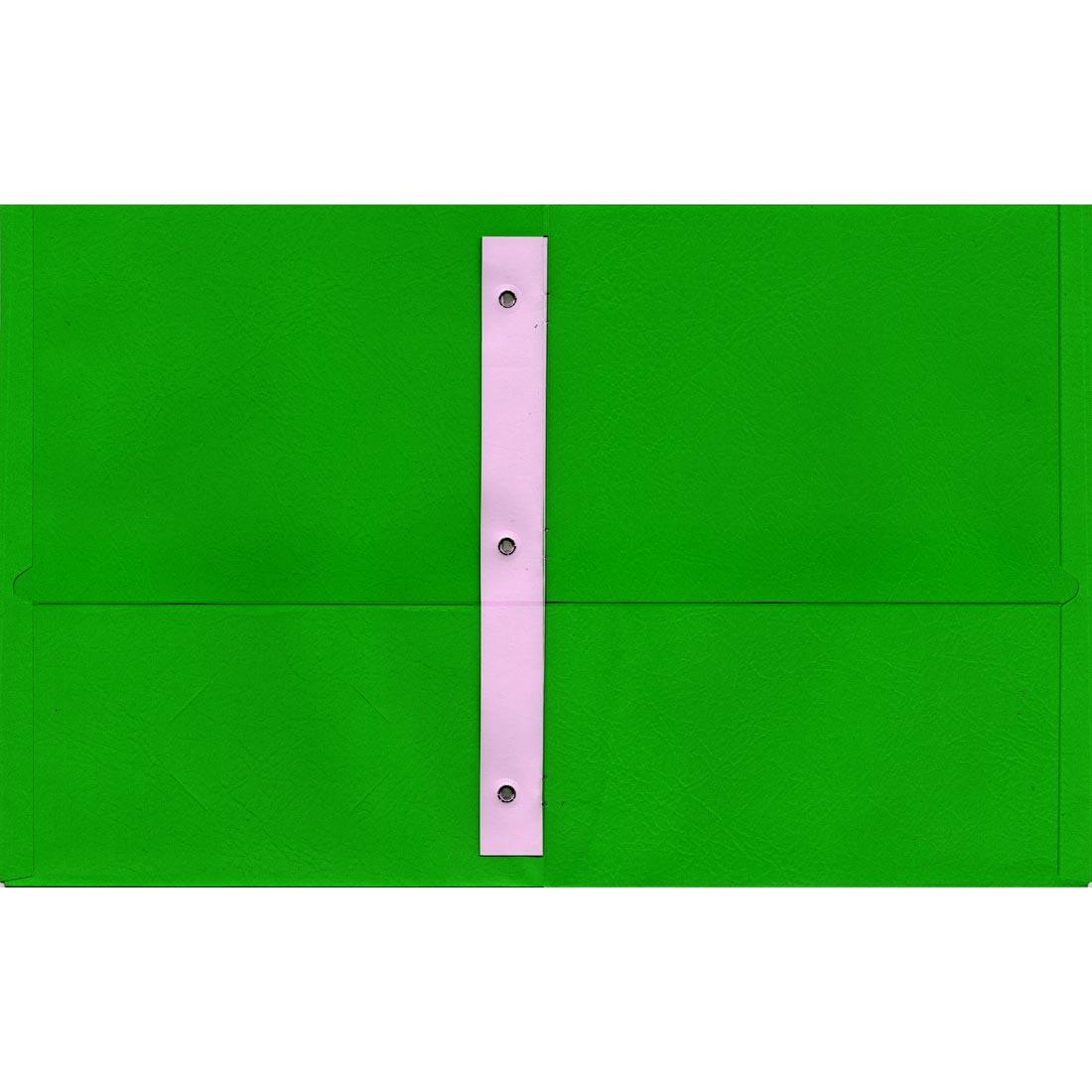 Green Oxford Twin Pocket Portfolio With Fasteners shown open