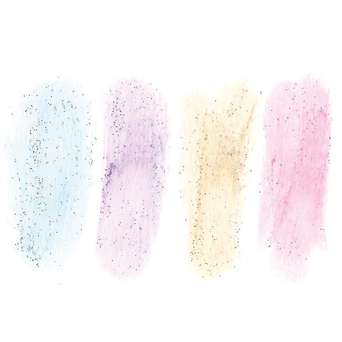 Elmer's Color 'N Glitz Glitter Glue Sticks applied to white paper; showing blue, purple, orange and red colors