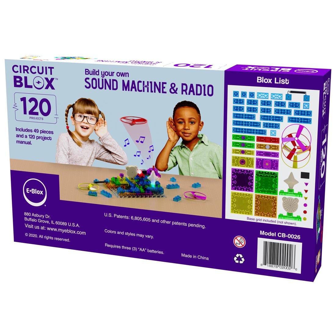 Back of package of E-Blox Circuit Blox 120-Project Set