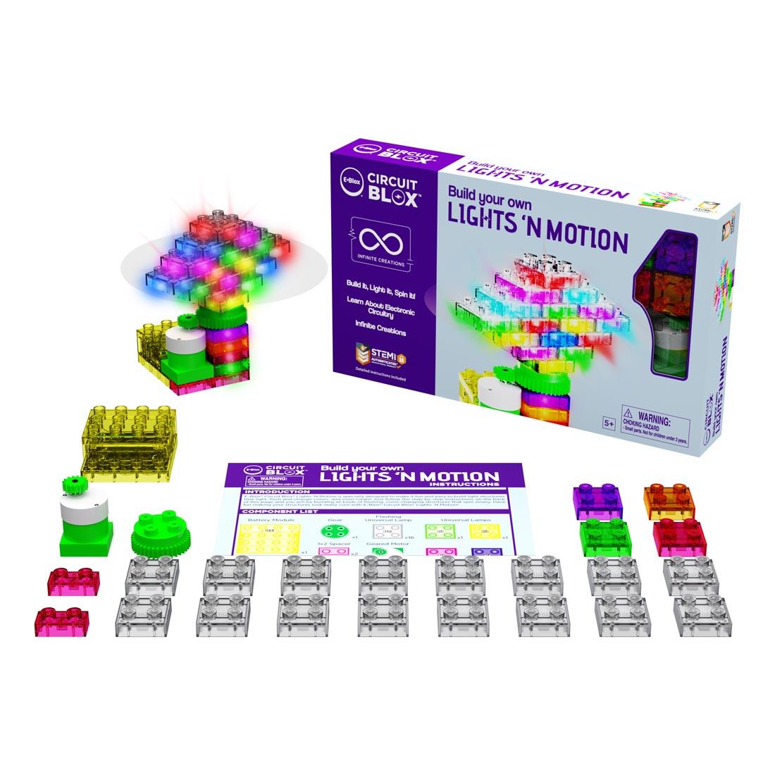 E-Blox Circuit Blox Lights 'N Motion Set, with contents outside of the box