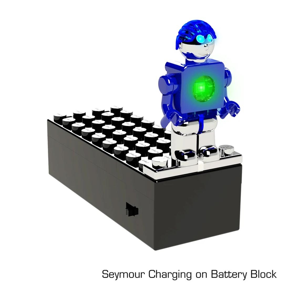 E-Blox Lumen Seymour Power Figure charging on battery block