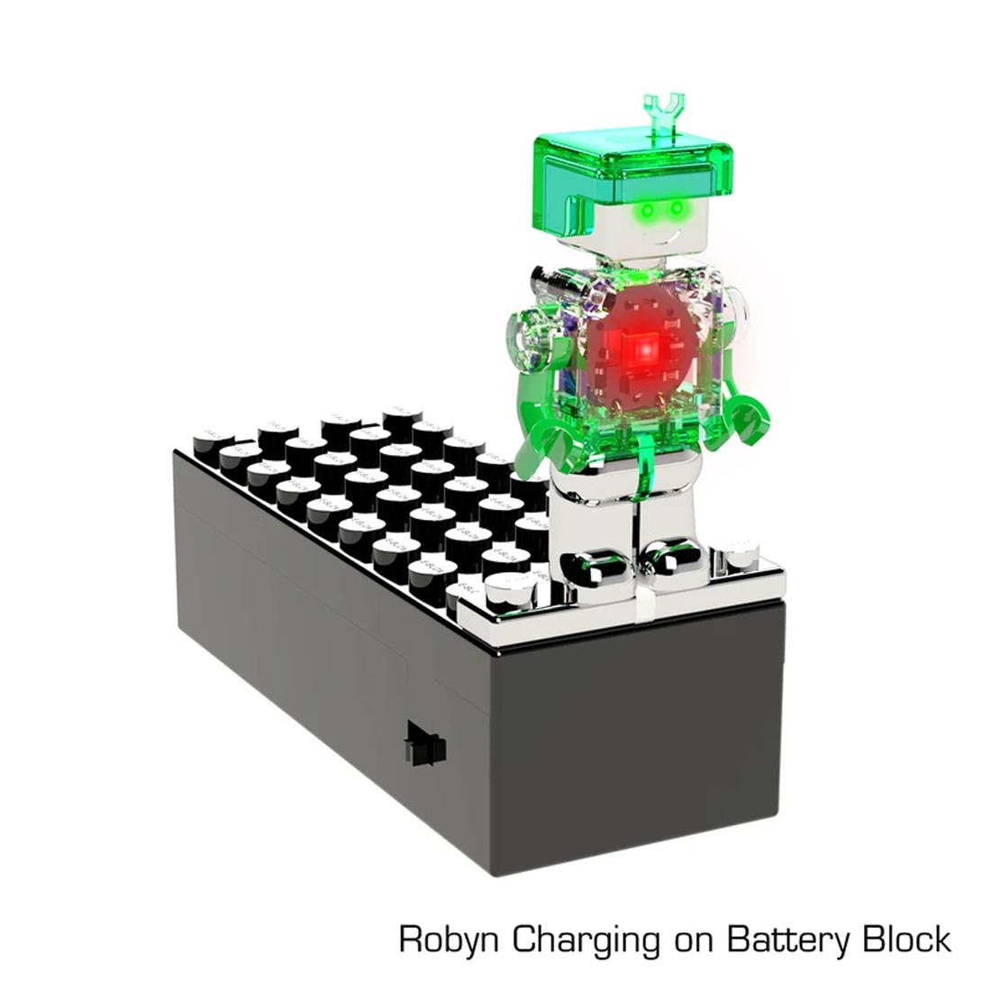 E-Blox Lumen Robyn Robot Power Figure charging on battery block