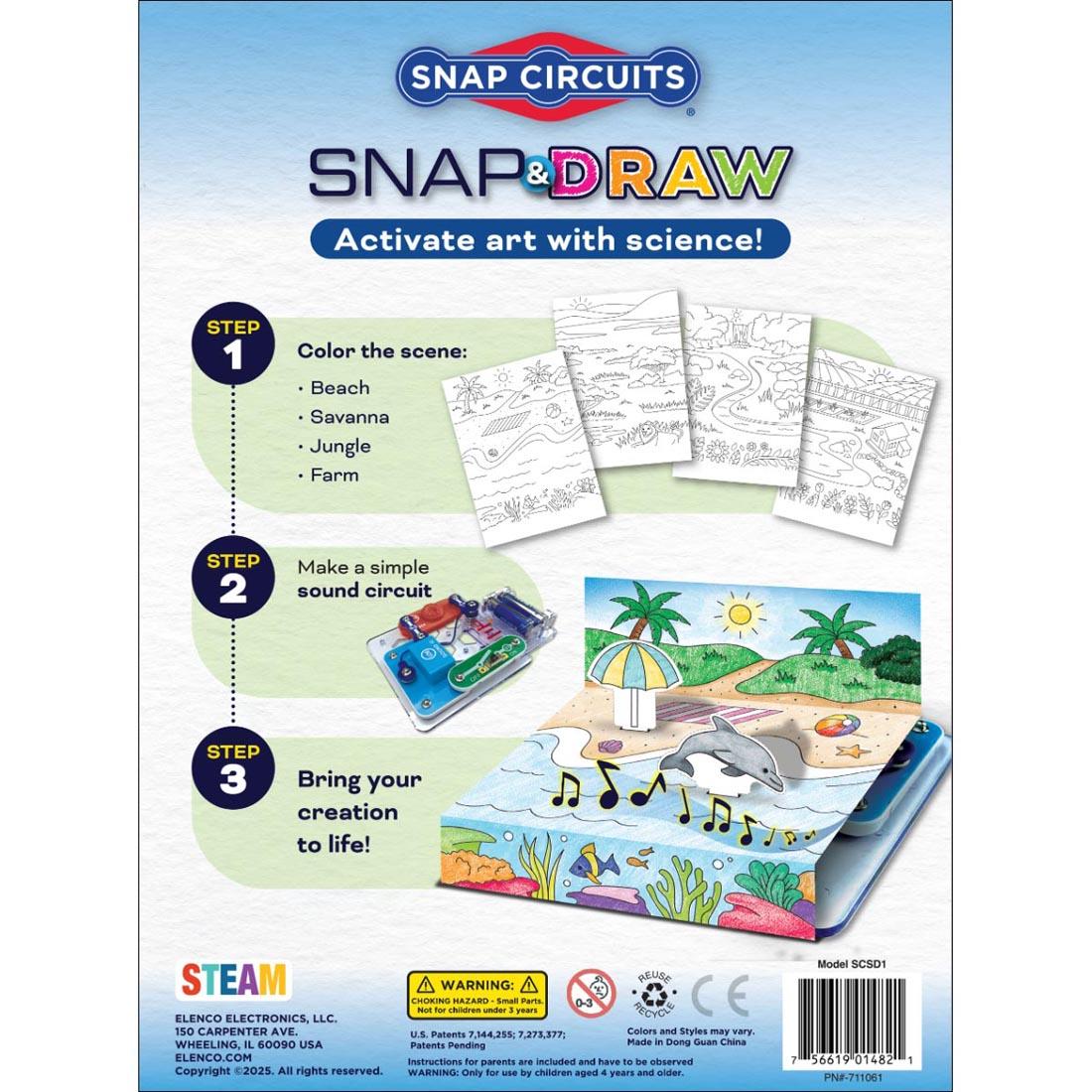 back of package for Snap Circuits Snap & Draw Set