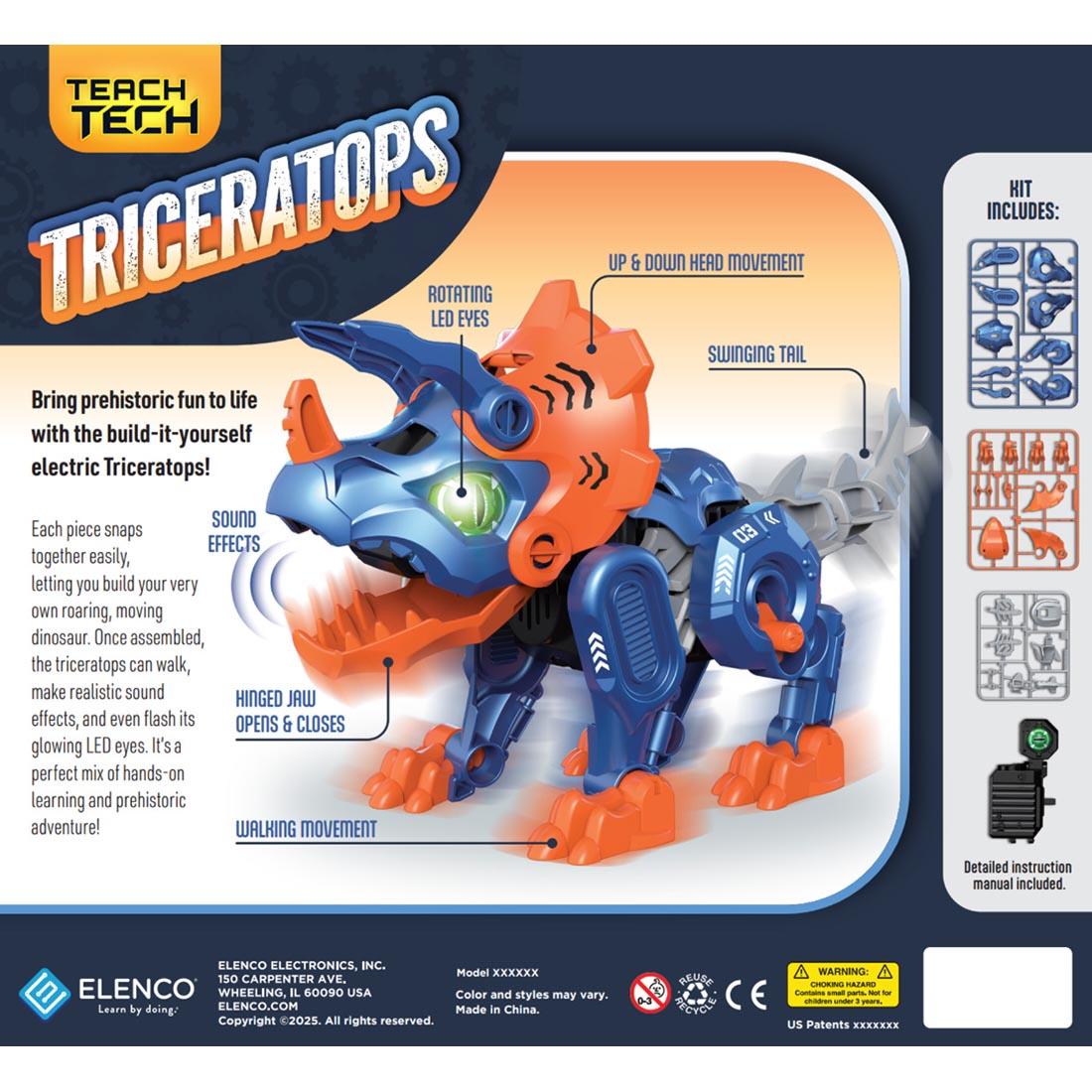 back of package for the Teach Tech Triceratops Robot DIY Activity Kit