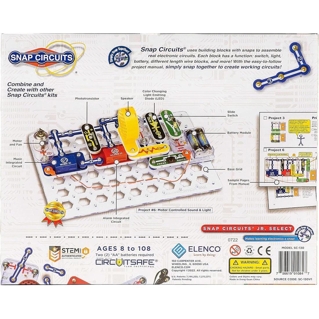 Back of package of Snap Circuits Jr Select