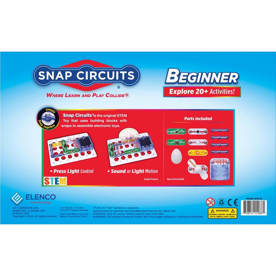 Back of package of Snap Circuits Beginner set