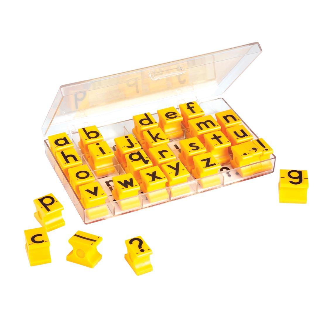 set of alphabet rubber stamps in lowercase