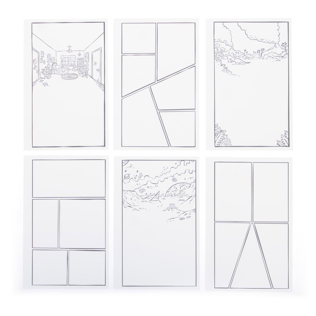 6 sheets of designs from the Graphic Novel Kit With Brady Smith By Educational Insights