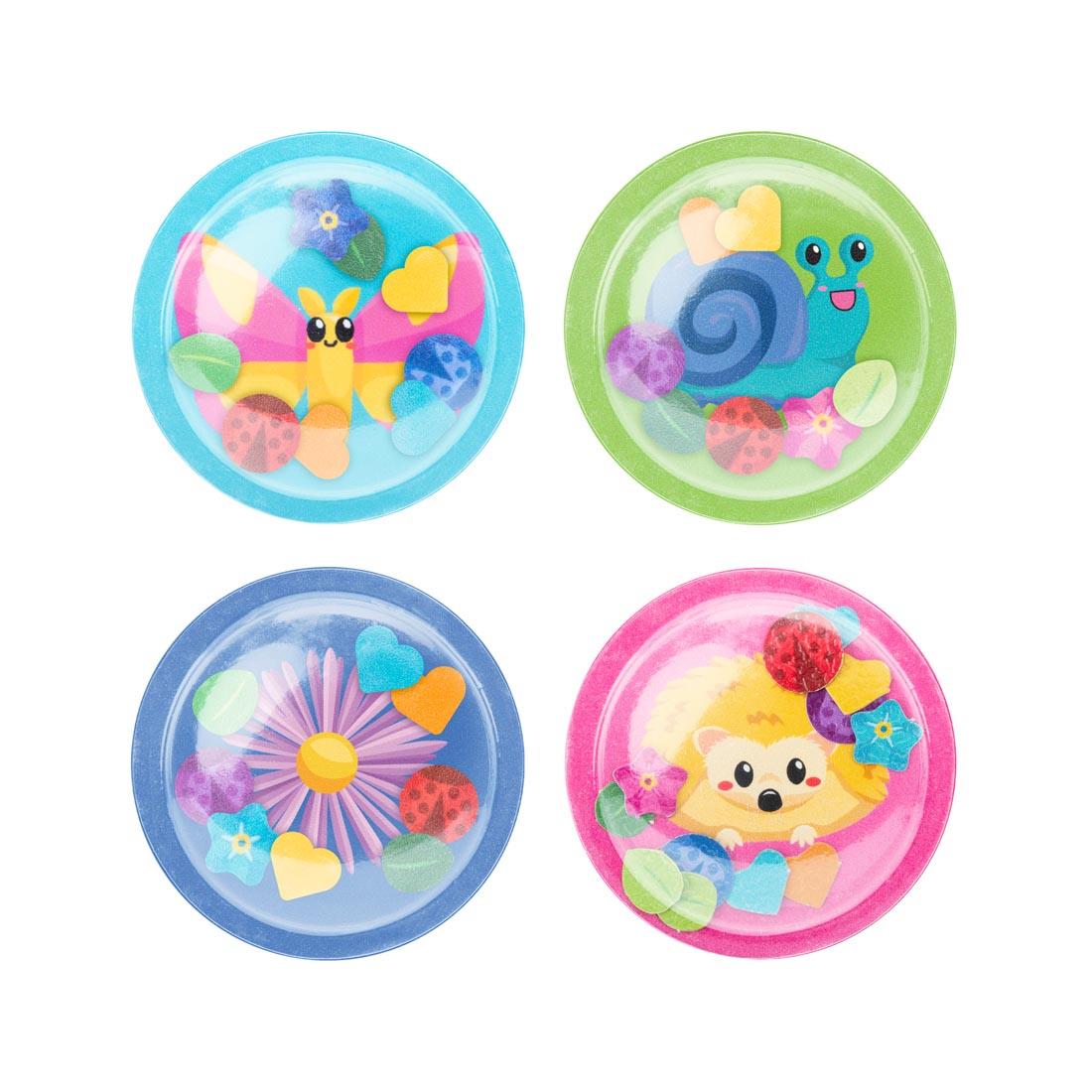 4 stickers made with the 3D Sticker Maker Refill Pack By Educational Insights