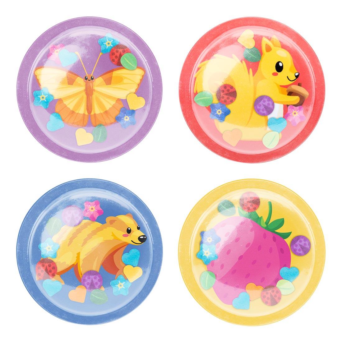4 stickers made with the 3D Sticker Maker Refill Pack By Educational Insights