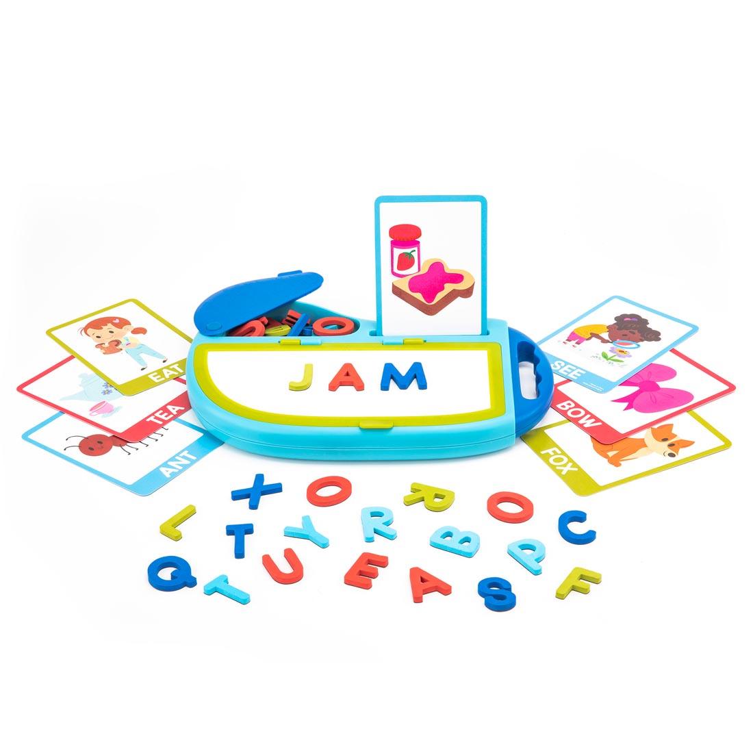 portable magnetic board with magnetic alphabet letters and picture cards