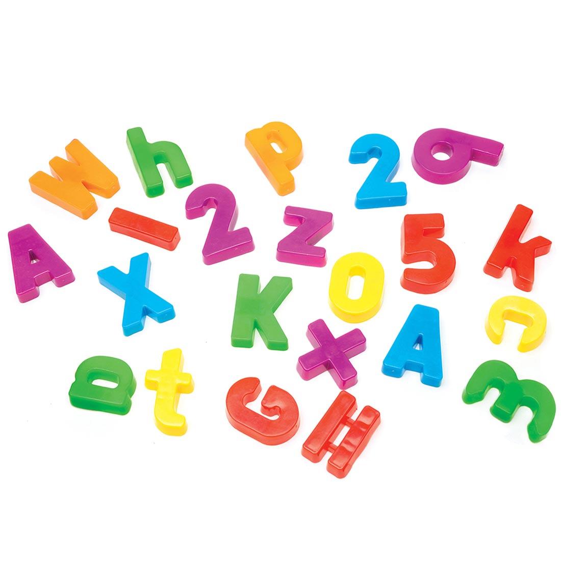 colorful, plastic, magnetic letters and numbers