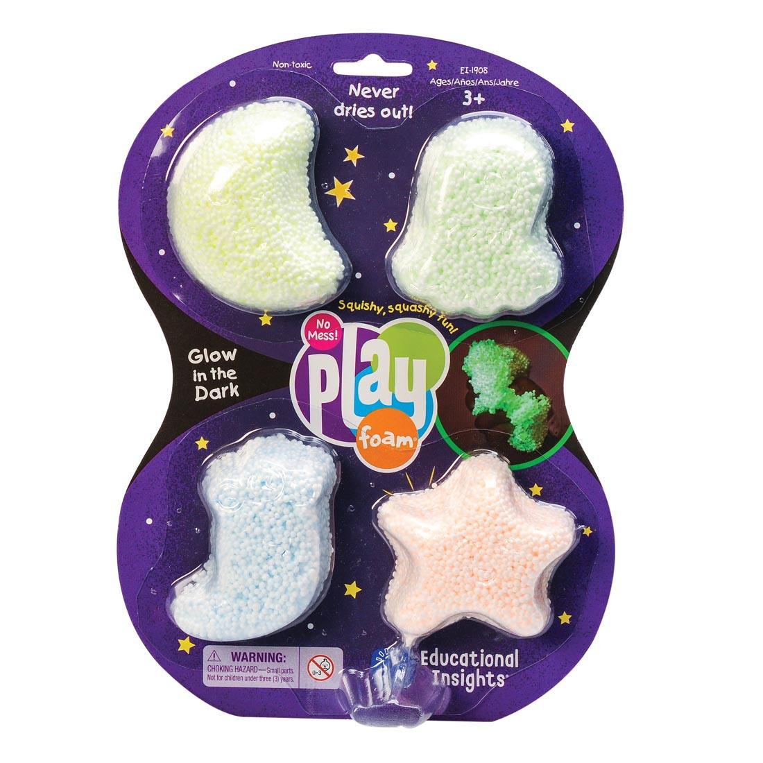 package of glow in the dark playfoam in four different colors