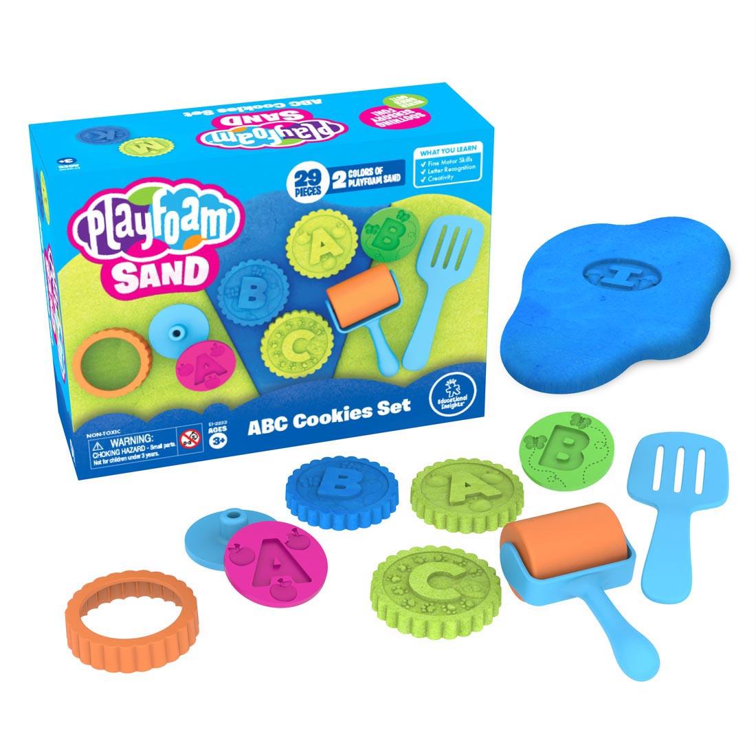 Playfoam Sand ABC Cookies Set By Educational Insights with tools shown outside the box