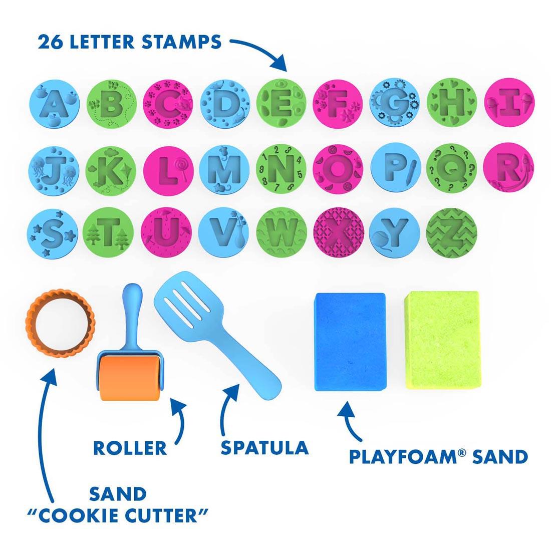 Tools that come with Playfoam Sand ABC Cookies Set By Educational Insights