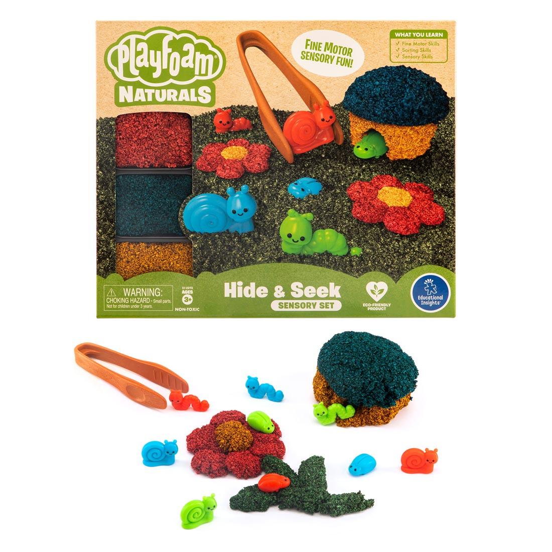 Package of Playfoam Naturals Hide & Seek Sensory Set By Educational Insights, with contents shown outside the box