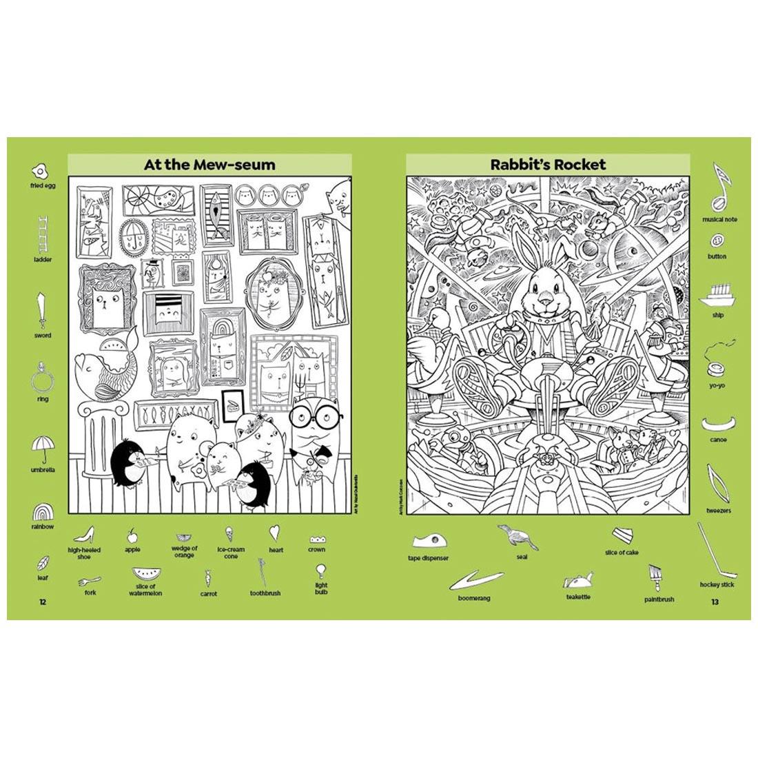 2 pages from the Highlights Hidden Pictures Pet Pals Puzzles book