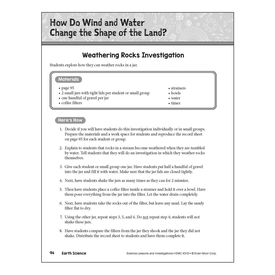 How Do Wind and Water Change the Shape of the Land? page from Evan-Moor Science Lessons & Investigations Grade 2