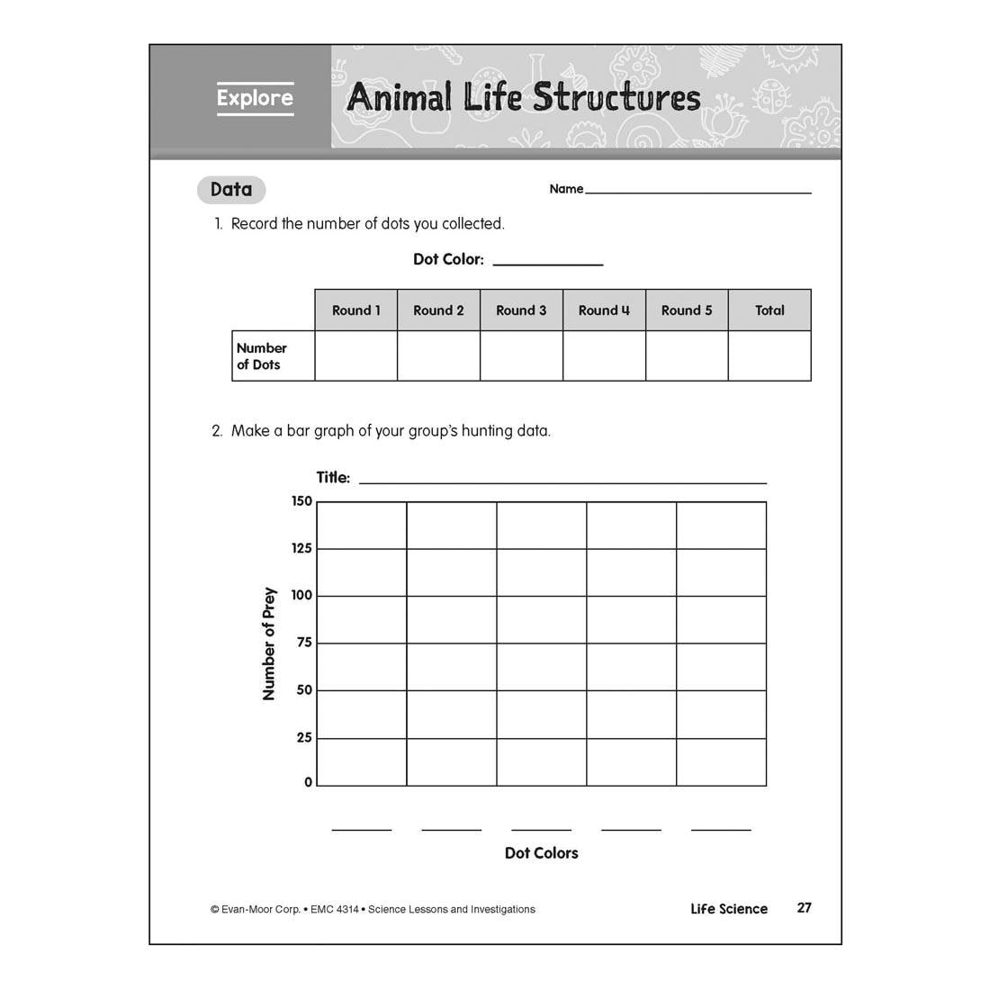 Animal Life Structures page from Evan-Moor Science Lessons & Investigations Grade 4