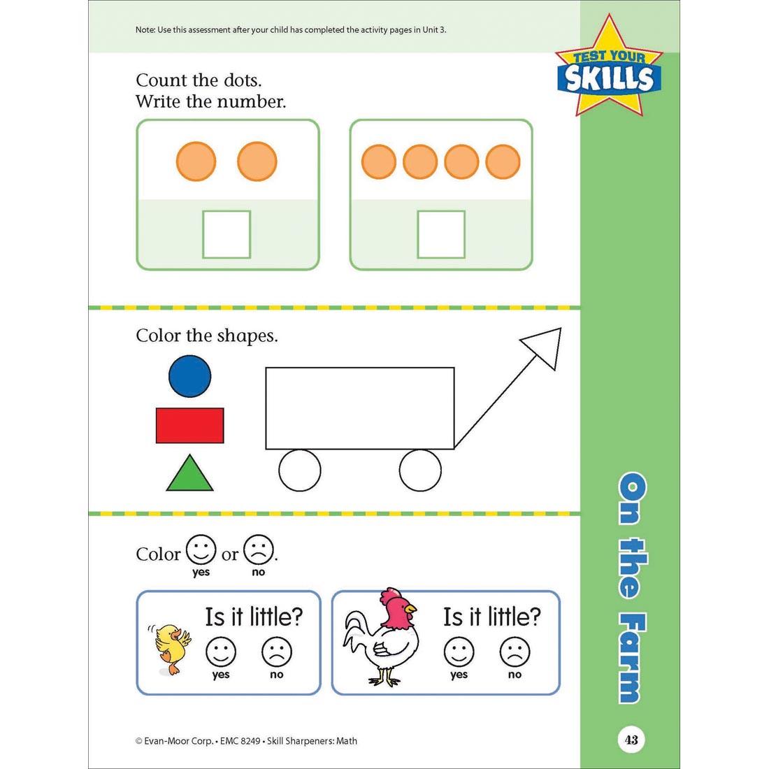 Test Your Skills page from Evan-Moor Skill Sharpeners Math Grade PreK