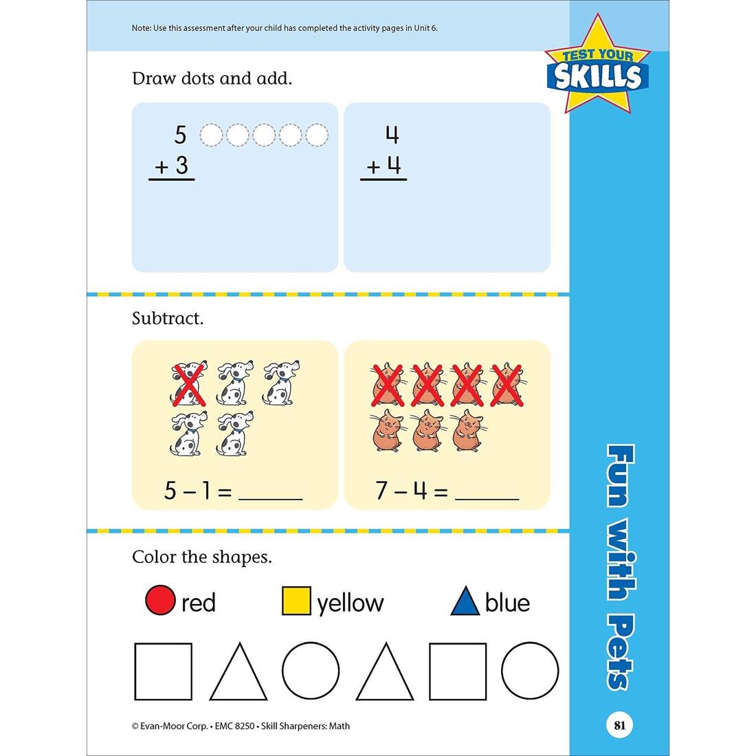 Test Your Skills page from Evan-Moor Skill Sharpeners Math Grade K