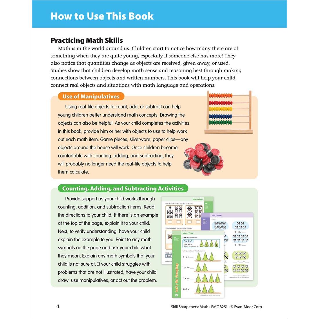 How to Use This Book page from Evan-Moor Skill Sharpeners Math Grade 1