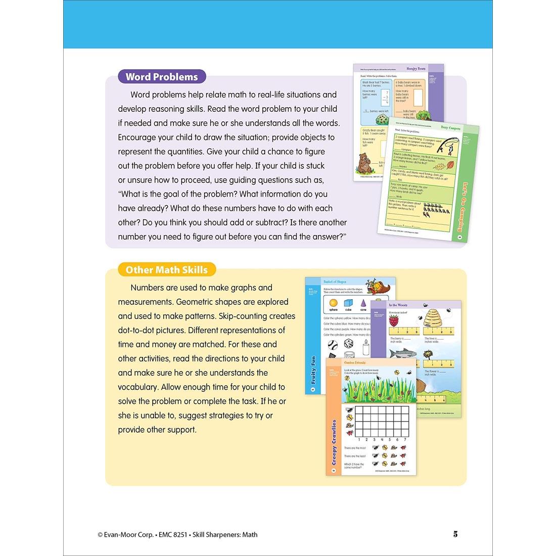 Word Problems and Other Math Skills page from Evan-Moor Skill Sharpeners Math Grade 1