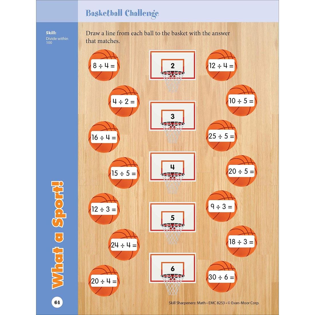 Basketball Challenge page from Evan-Moor Skill Sharpeners Math Grade 3