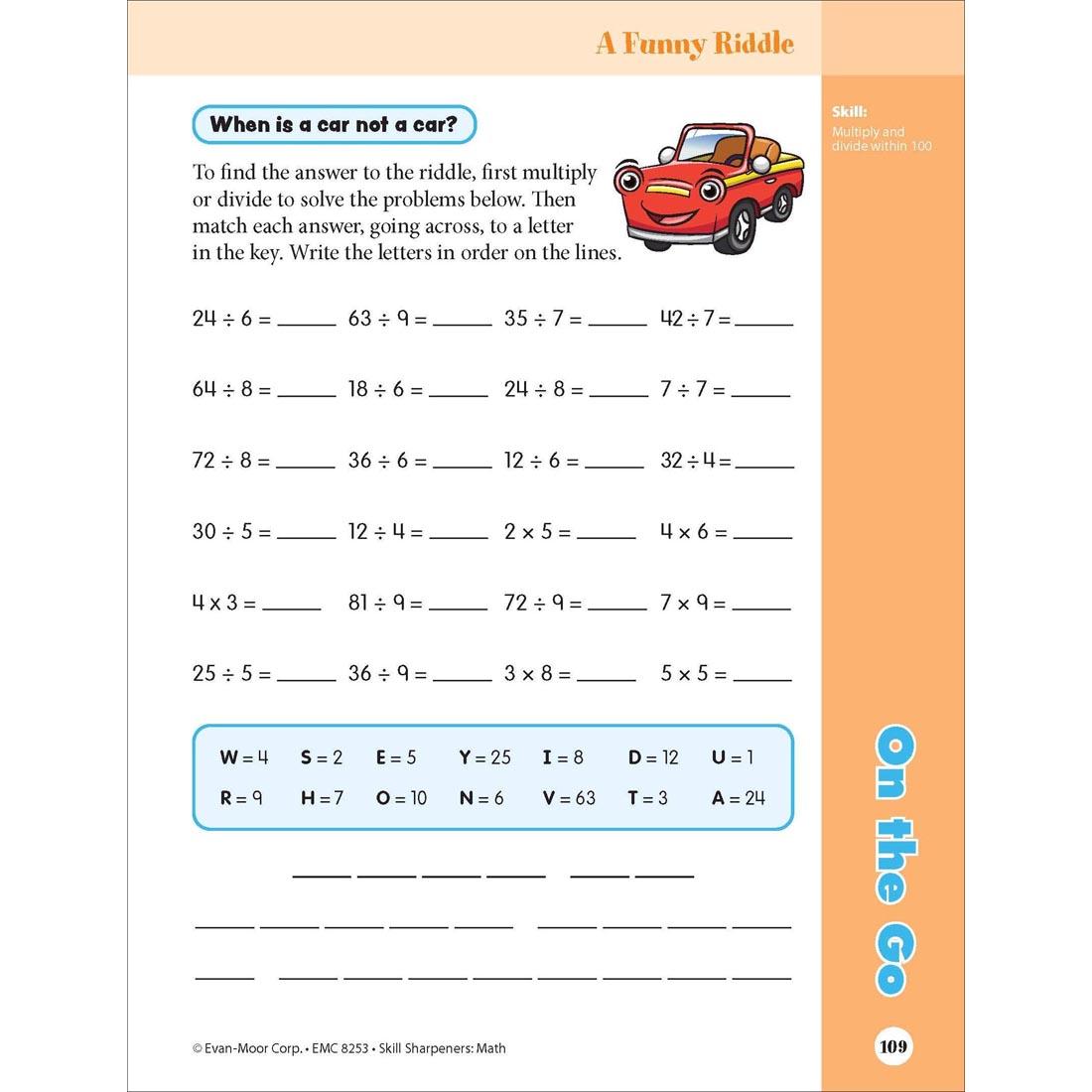 A Funny Riddle page from Evan-Moor Skill Sharpeners Math Grade 3