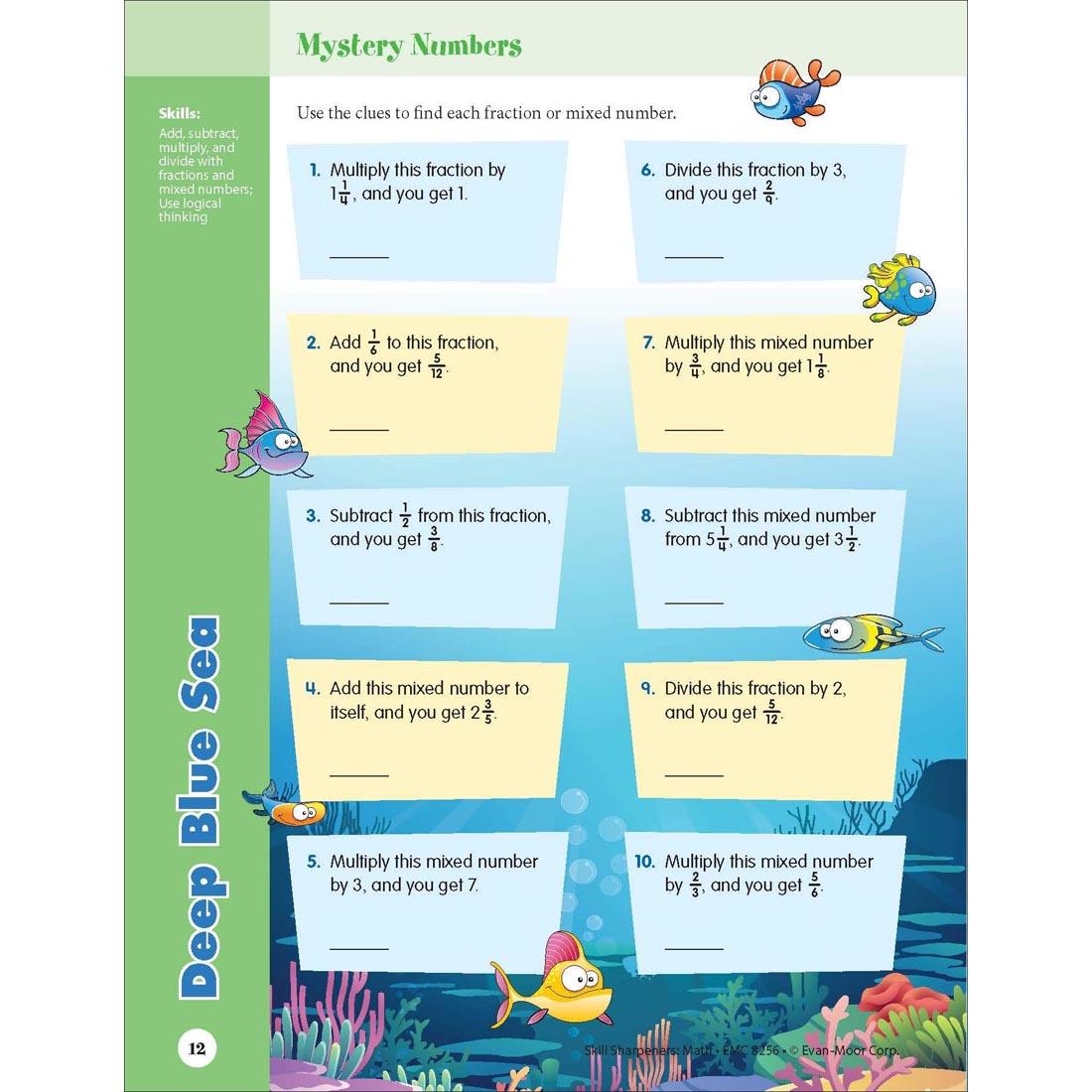 Mystery Numbers page from Evan-Moor Skill Sharpeners Math Grade 6