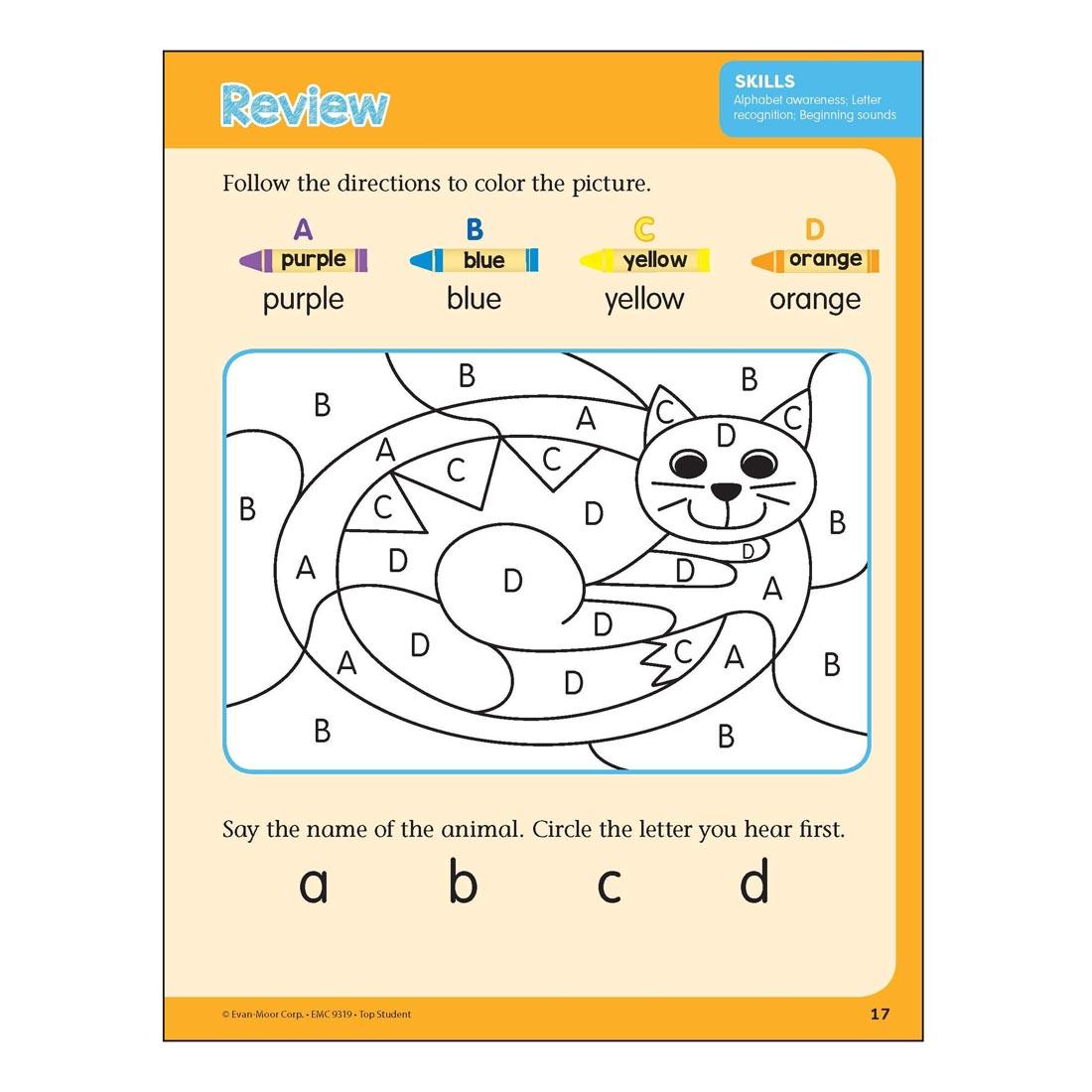 Skills Review page from Top Student PreK Workbook by Evan-Moor