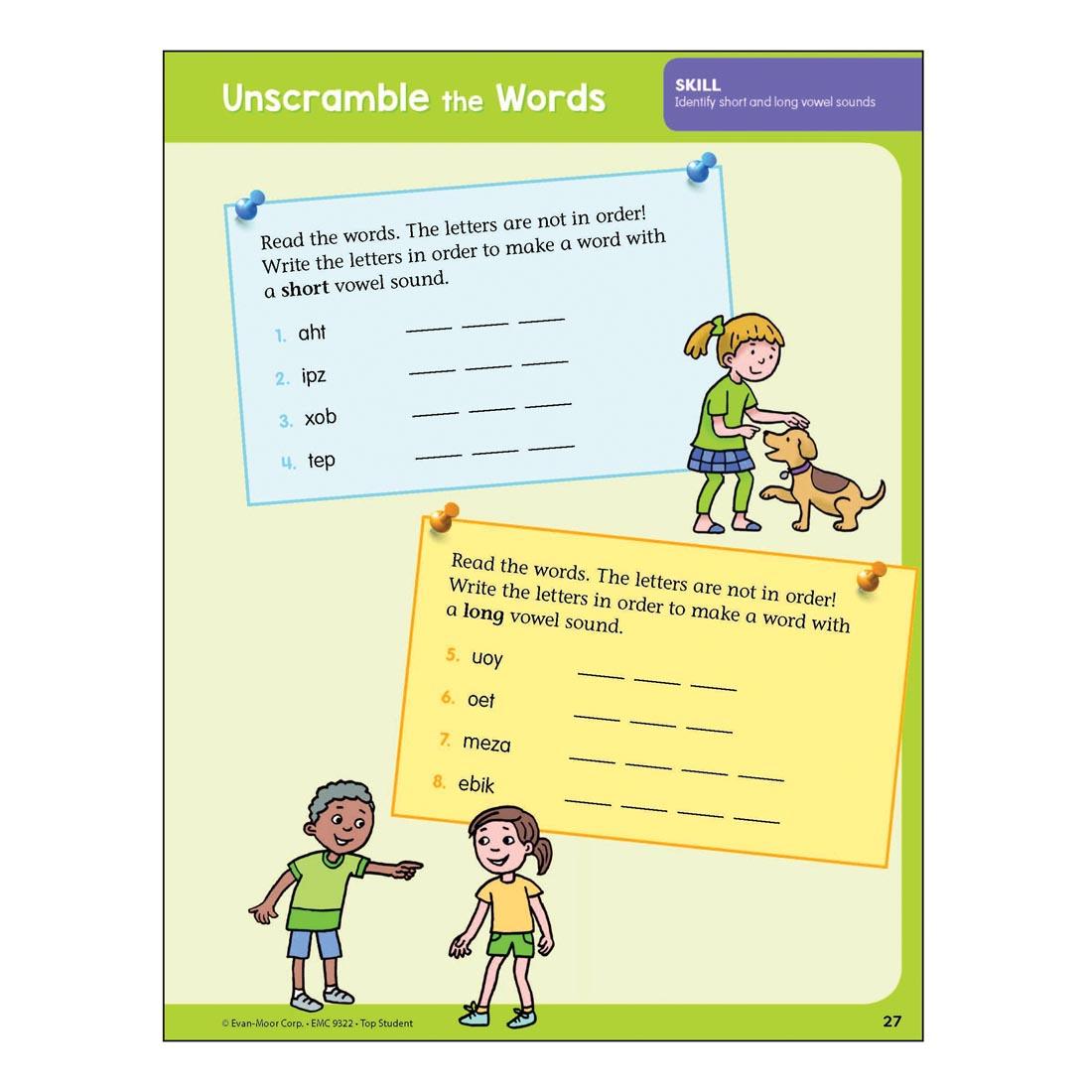 Unscramble the Words page from Top Student Grade 2 Workbook by Evan-Moor