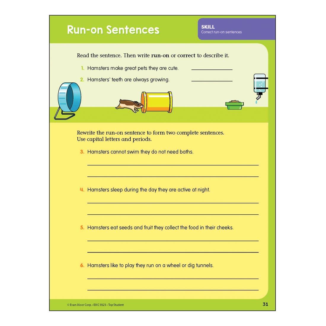 Run-on Sentences page from Top Student Grade 3 Workbook by Evan-Moor